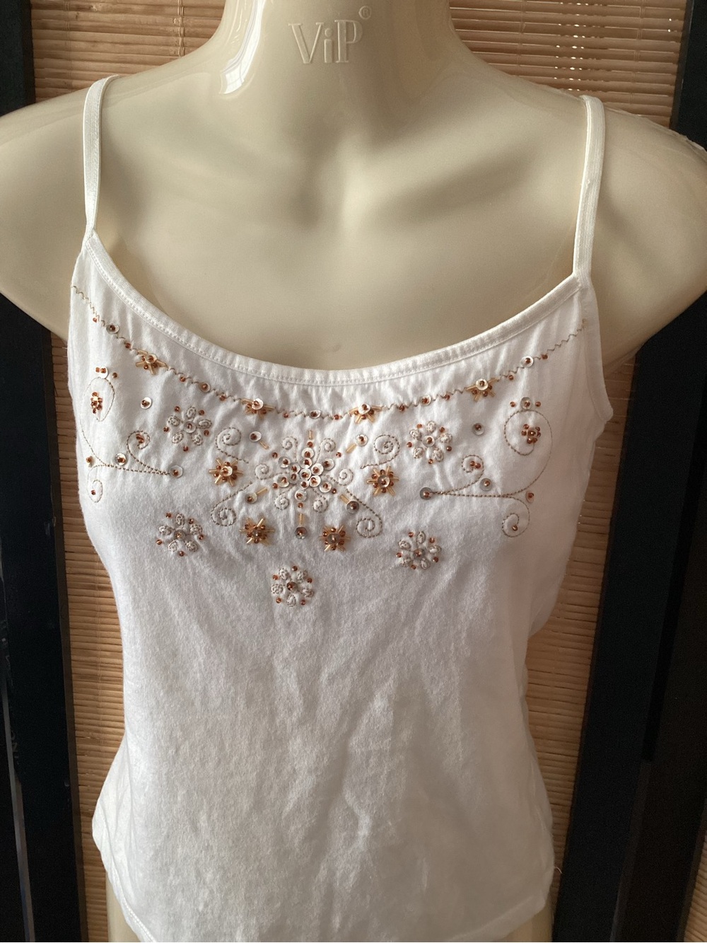Vintage Y2K sequin crop top Sz S white beaded Old Navy Tiny Fit camisole tank